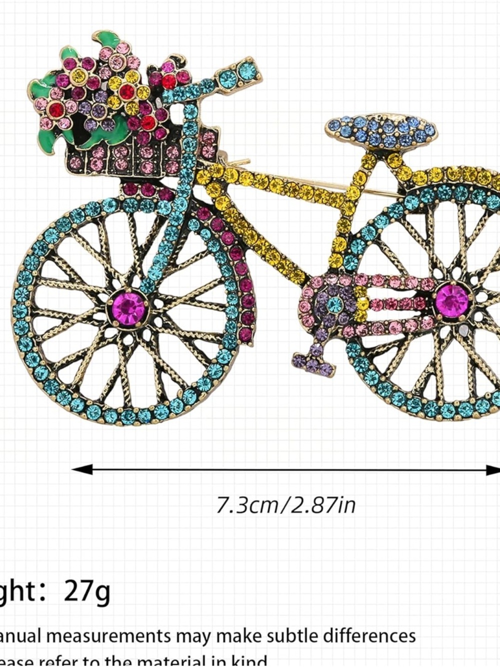 Multicolor Crystal Bicycle Brooch Pin - Picture 6 of 7